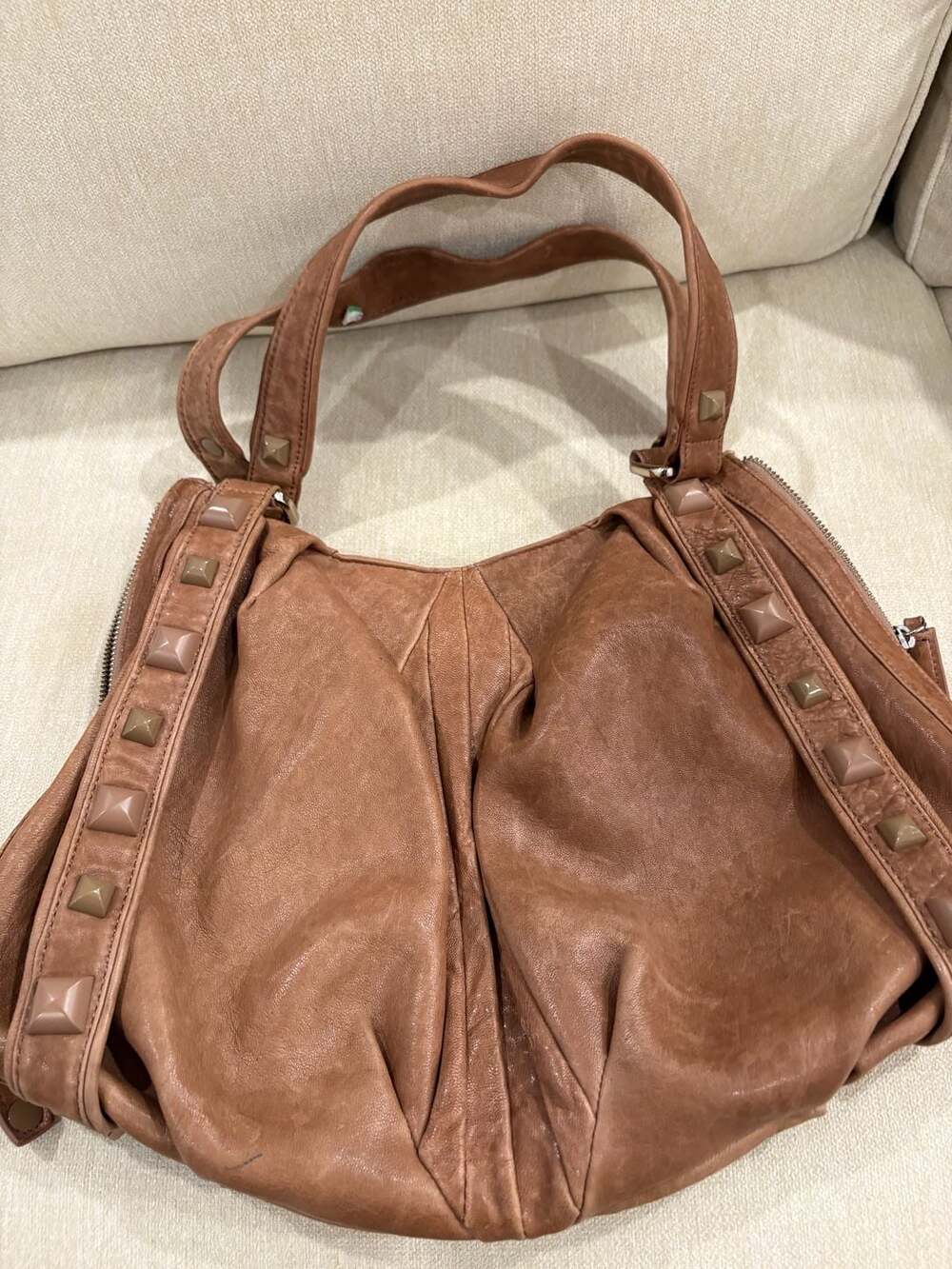 Junior Drake Brown Leather Shoulder Bag With Leather Studded Detail
